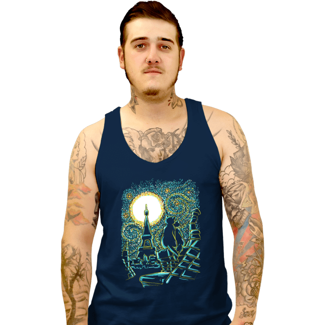 Shirts Tank Top, Unisex / Small / Navy Starry Paris Cats