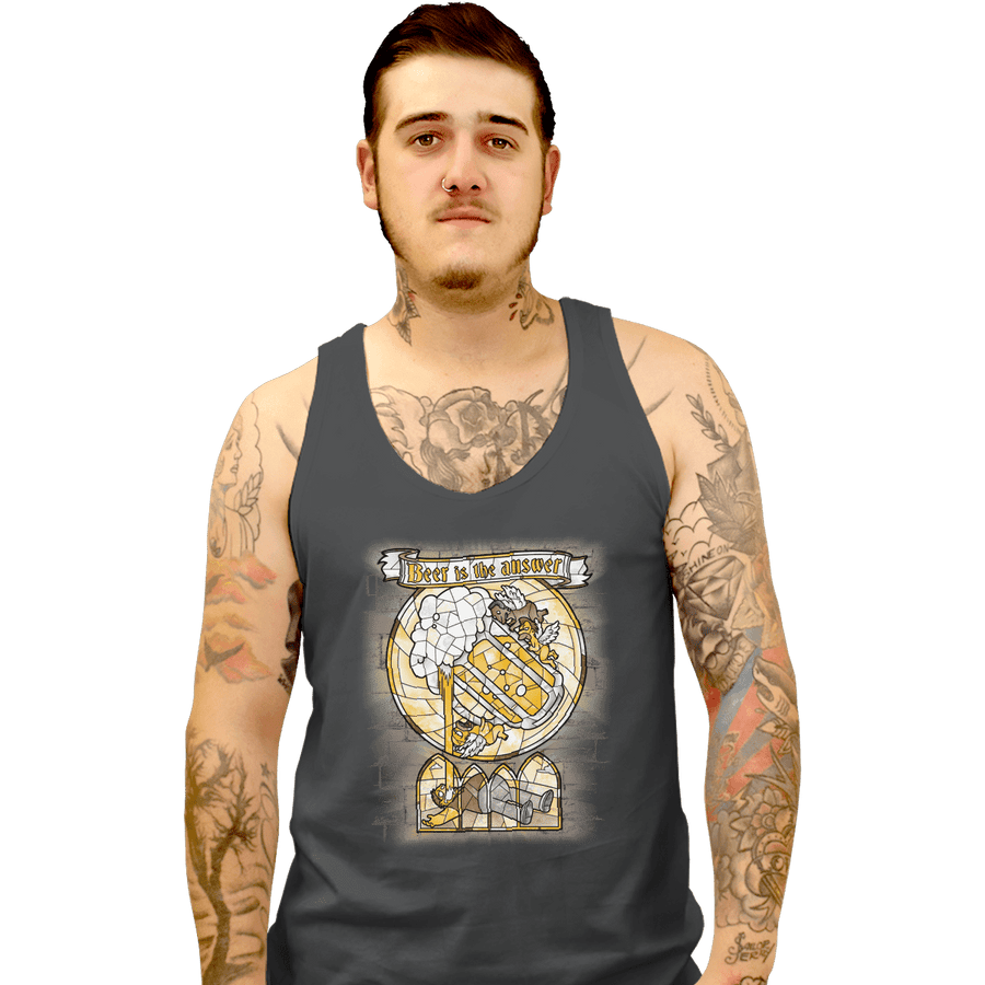 Shirts Tank Top, Unisex / Small / Charcoal Beer Is The Answer