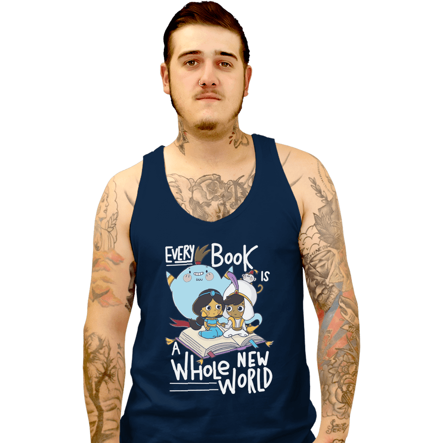 Shirts Tank Top, Unisex / Small / Navy Every Book Is a Whole New World
