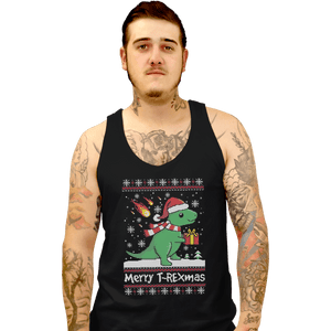 Shirts Tank Top, Unisex / Small / Black Merry T-Rexmas