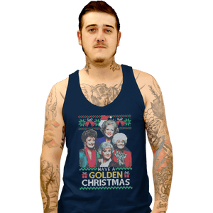 Shirts Tank Top, Unisex / Small / Navy Golden Christmas