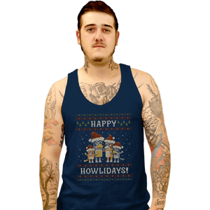 Daily_Deal_Shirts Tank Top, Unisex / Small / Navy Happy Howlidays