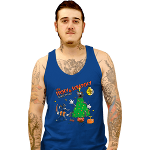Daily_Deal_Shirts Tank Top, Unisex / Small / Royal Blue Itchy & Scratchy Christmas