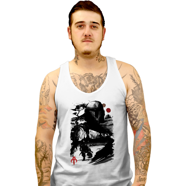 Daily_Deal_Shirts Tank Top, Unisex / Small / White The Bounty Hunter In The desert Sumi-e