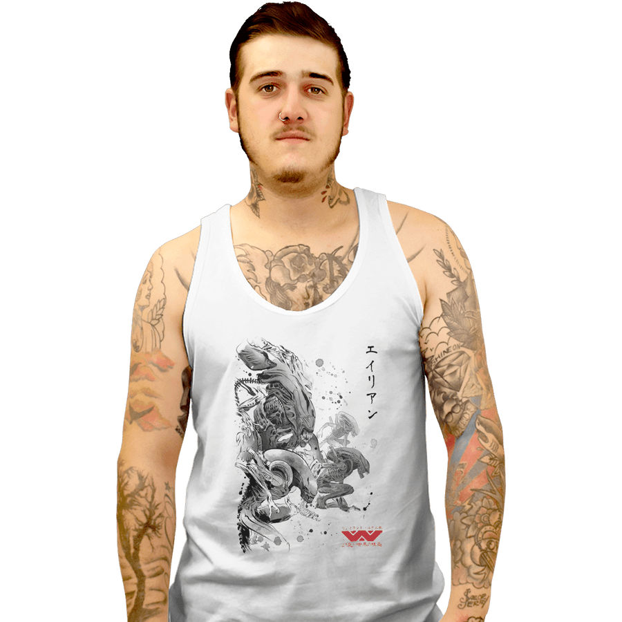 Shirts Tank Top, Unisex / Small / White Xenomorphs Invasion Sumi-e