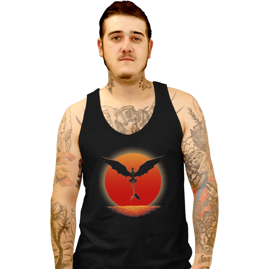 Shirts Tank Top, Unisex / Small / Black Dragon on Sunset