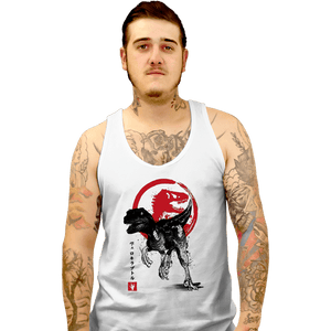 Shirts Tank Top, Unisex / Small / White Velociraptor sumi-e halftones