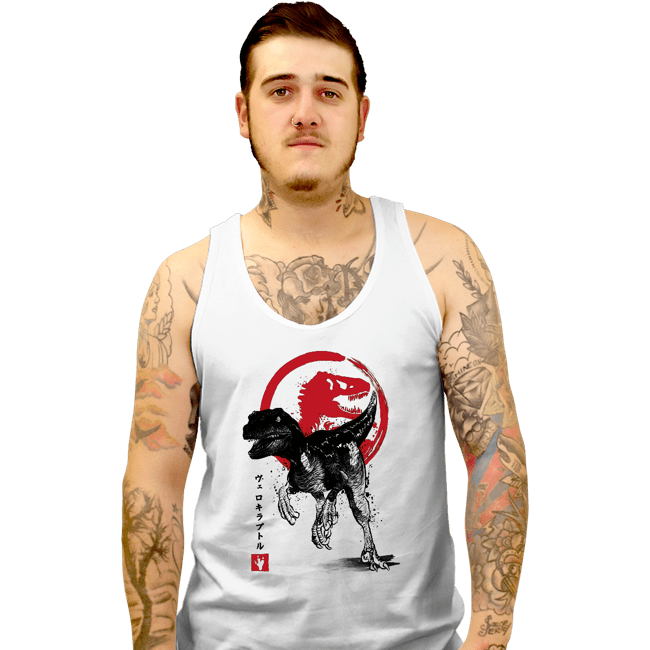 Shirts Tank Top, Unisex / Small / White Velociraptor sumi-e halftones