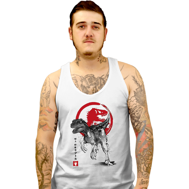 Secret_Shirts Tank Top, Unisex / Small / White Velociraptor Sumi-E