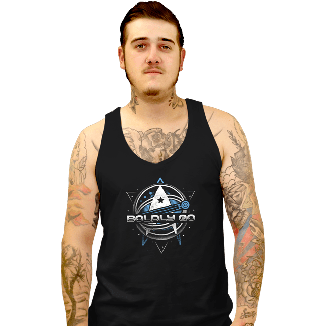 Shirts Tank Top, Unisex / Small / Black Boldly into Space