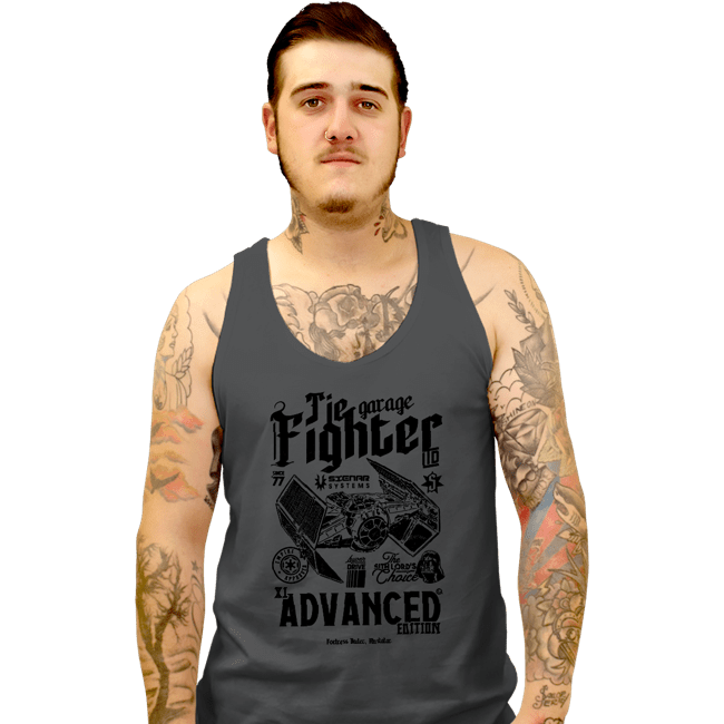 Daily_Deal_Shirts Tank Top, Unisex / Small / Charcoal Tie Fighter Garage