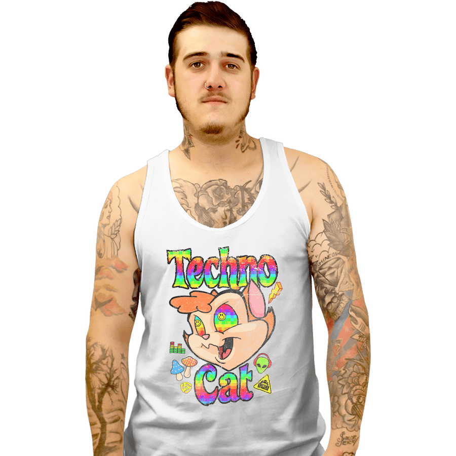 Shirts Tank Top, Unisex / Small / White Faux Paw the Techno Cat
