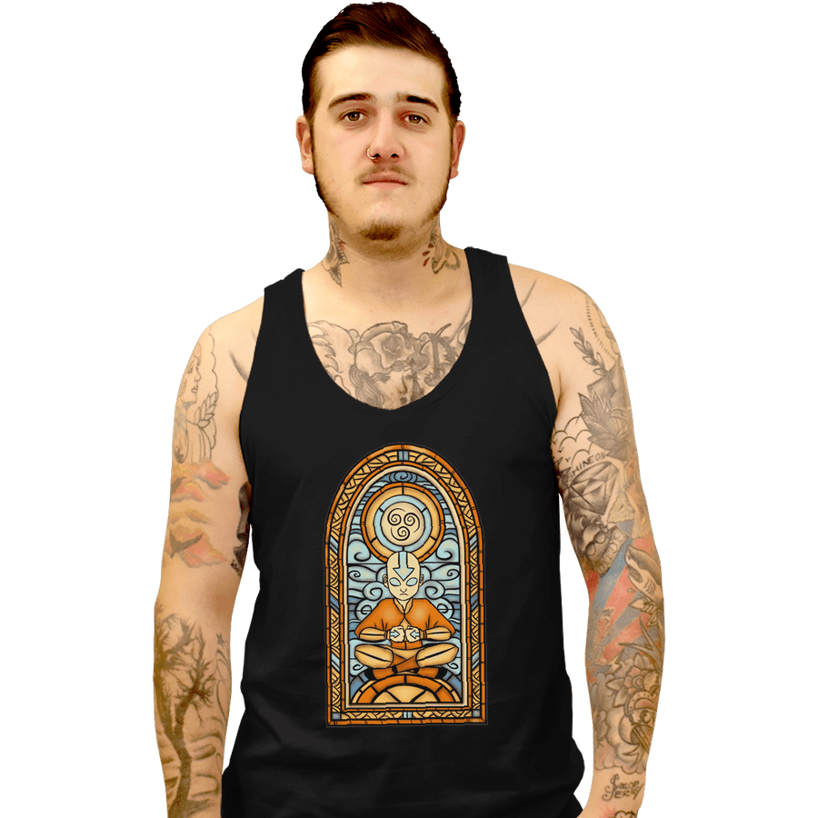 Shirts Tank Top, Unisex / Small / Black Stained Glass Aang