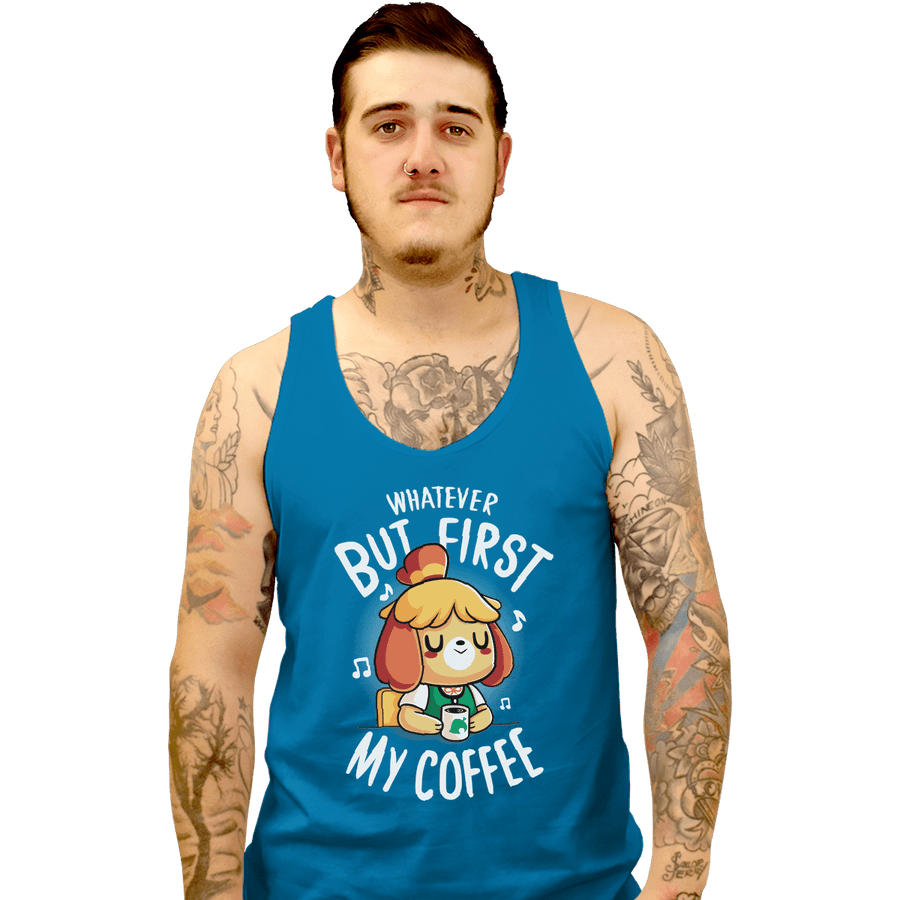 Shirts Tank Top, Unisex / Small / Sapphire First My Coffee