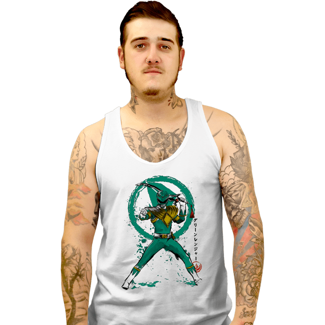 Daily_Deal_Shirts Tank Top, Unisex / Small / White Green Ranger Sumi-e
