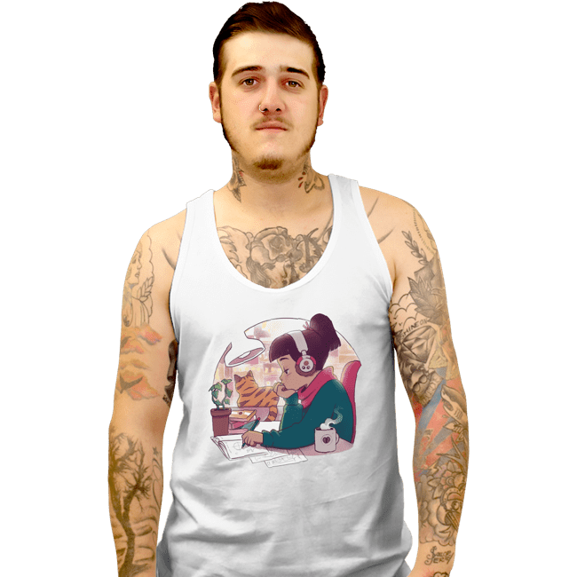 Daily_Deal_Shirts Tank Top, Unisex / Small / White Lo Fi Sketch & Coffee