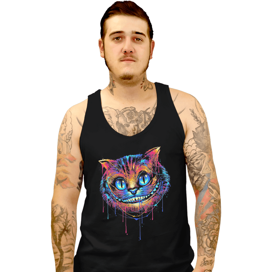 Shirts Tank Top, Unisex / Small / Black Colorful Cat