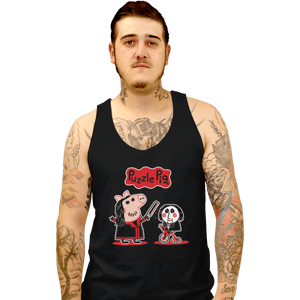 Shirts Tank Top, Unisex / Small / Black Puzzle Pig