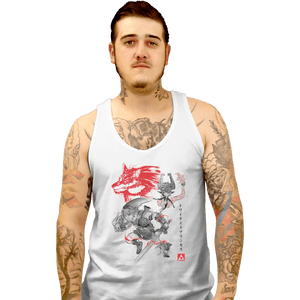 Shirts Tank Top, Unisex / Small / White Twilight Wolf Sumi-e