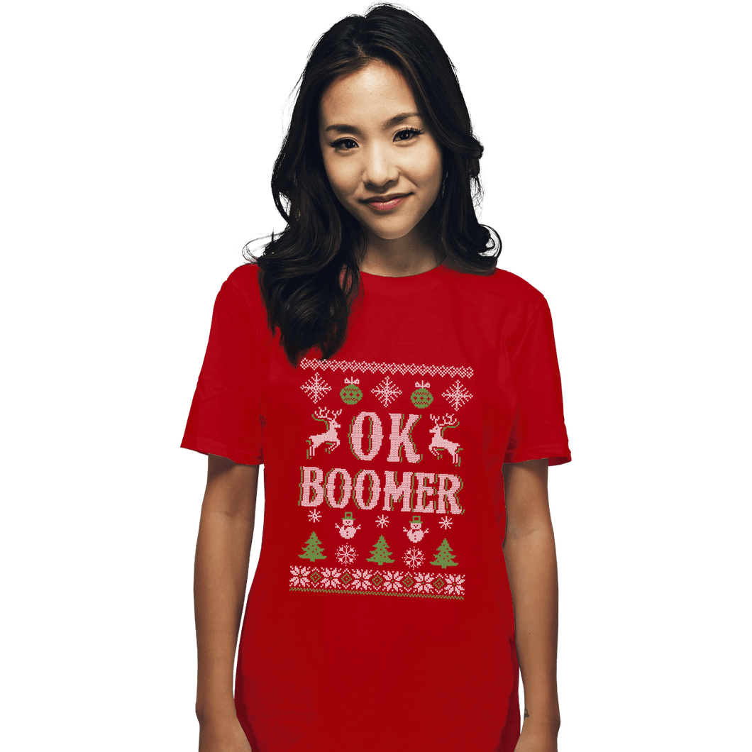 Shirts T-Shirts, Unisex / Small / Red OK Boomer Ugly Christmas Sweater