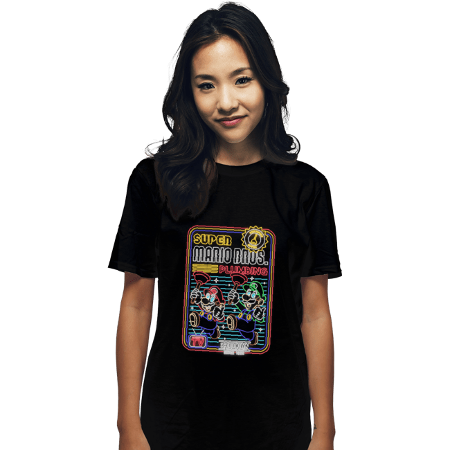 Shirts T-Shirts, Unisex / Small / Black Neon Mario