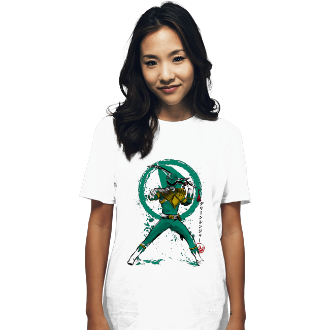 Daily_Deal_Shirts T-Shirts, Unisex / Small / White Green Ranger Sumi-e