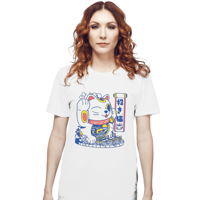 Shirts T-Shirts, Unisex / Small / White Lucky Cat Coffee Shop