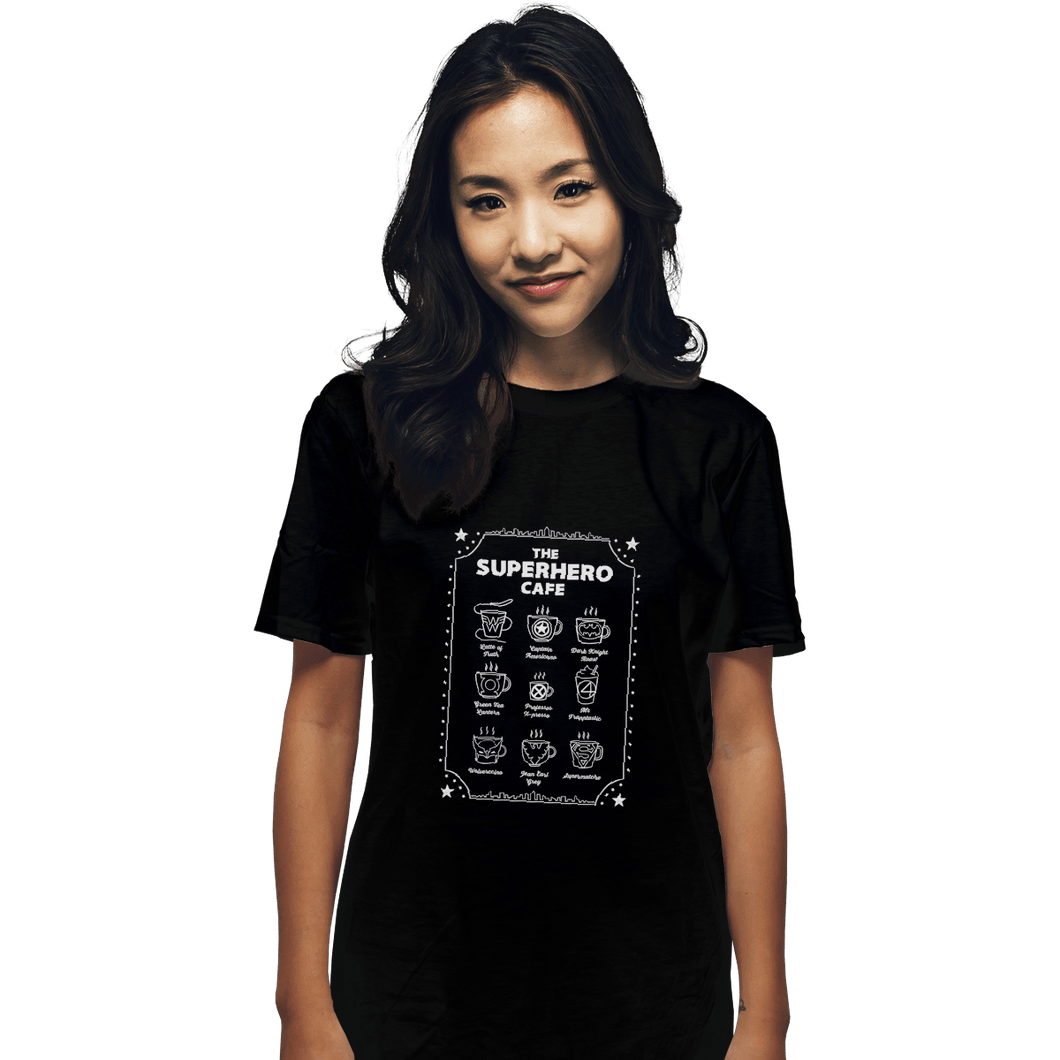 Shirts T-Shirts, Unisex / Small / Black Superhero Cafe