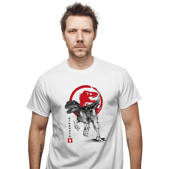 Secret_Shirts T-Shirts, Unisex / Small / White Velociraptor Sumi-E