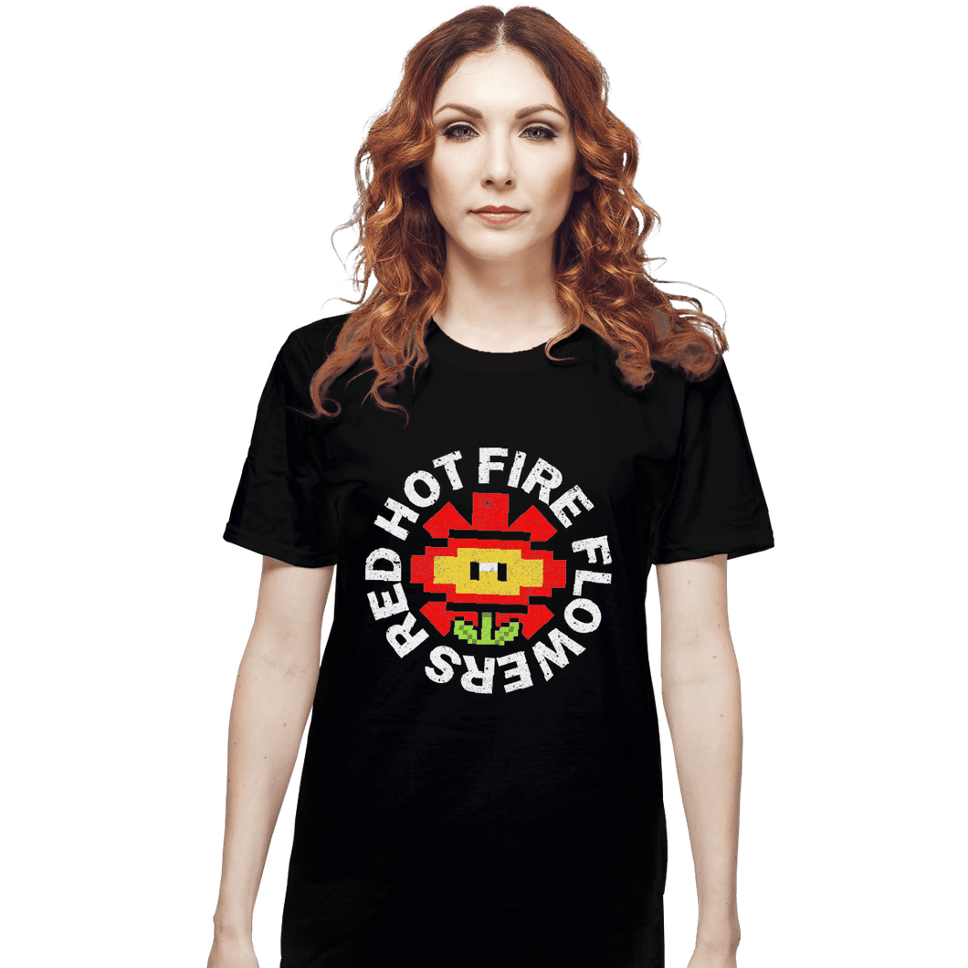Shirts T-Shirts, Unisex / Small / Black Red Hot Fire Flowers