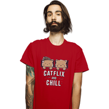 Load image into Gallery viewer, Shirts T-Shirts, Unisex / Small / Red Catflix And Chill

