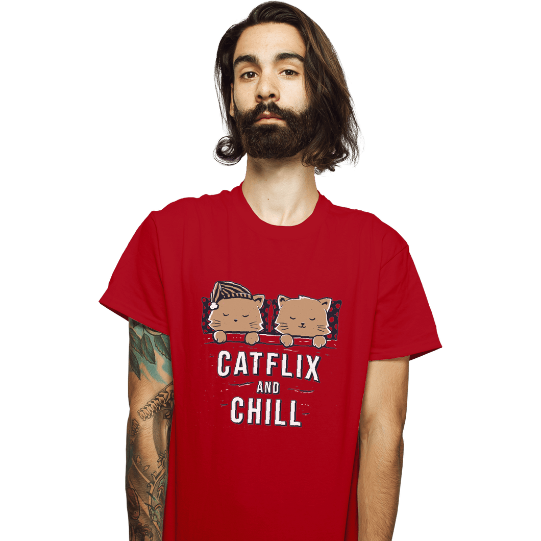 Shirts T-Shirts, Unisex / Small / Red Catflix And Chill