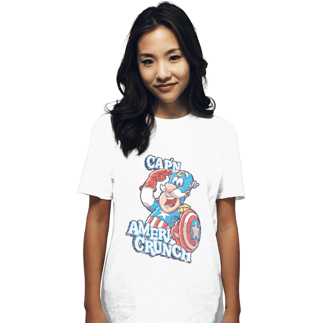 Shirts T-Shirts, Unisex / Small / White Cap'n AmeriCrunch
