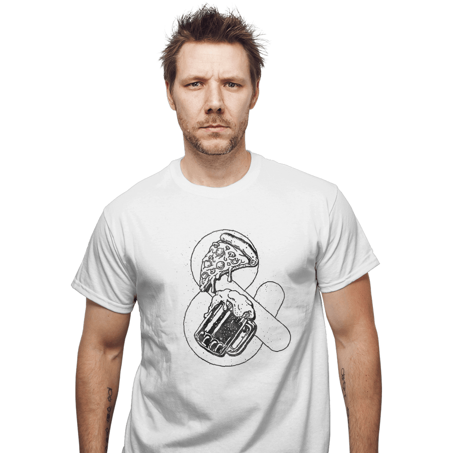 Shirts T-Shirts, Unisex / Small / White Pizza and Beer