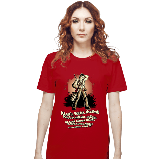 Shirts T-Shirts, Unisex / Small / Red Klaatu Barada Nikto