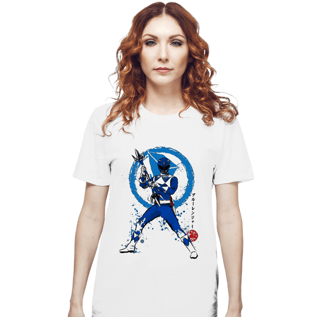 Shirts T-Shirts, Unisex / Small / White Blue Ranger Sumi-e