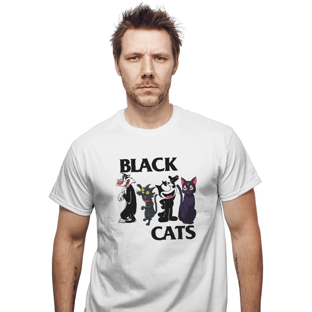Shirts T-Shirts, Unisex / Small / White Black Cats Flag