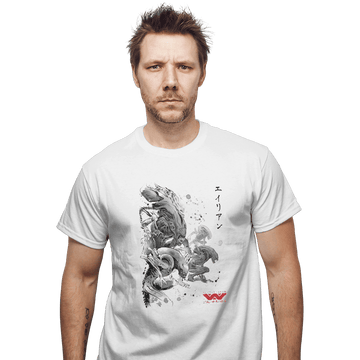 Shirts T-Shirts, Unisex / Small / White Xenomorphs Invasion Sumi-e