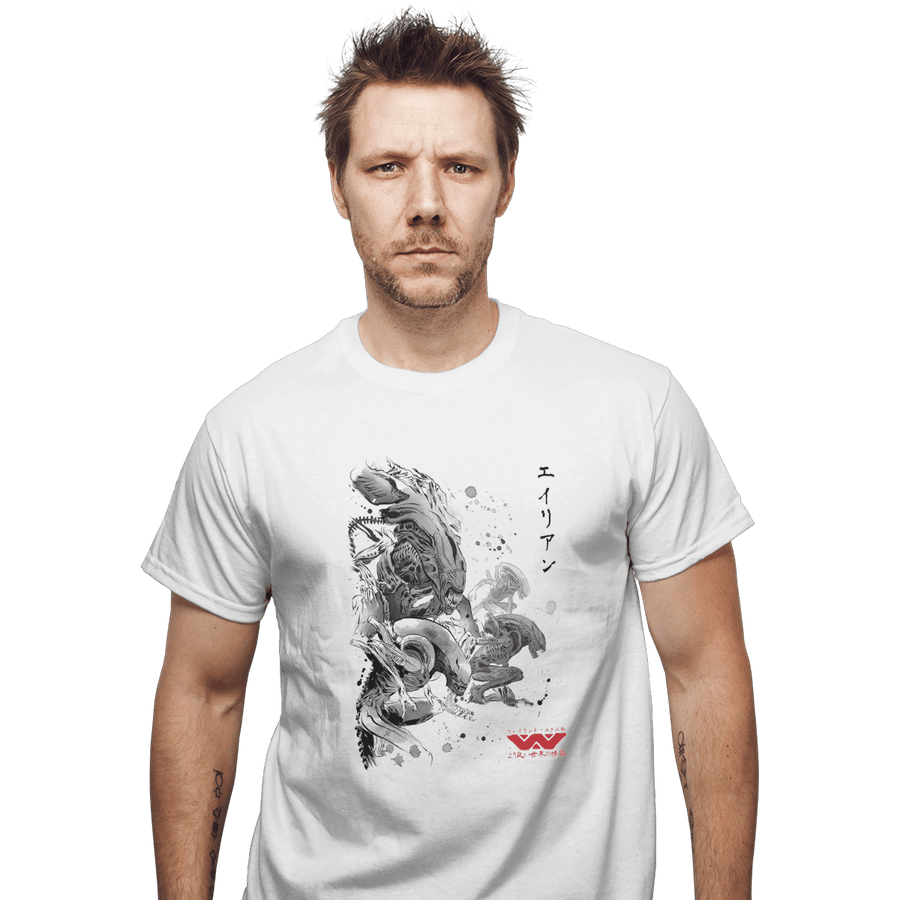 Shirts T-Shirts, Unisex / Small / White Xenomorphs Invasion Sumi-e