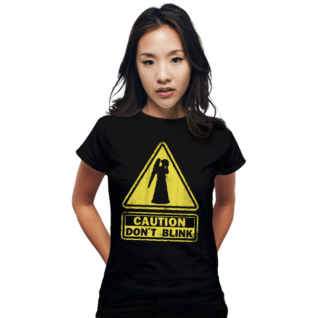 Shirts Fitted Shirts, Woman / Small / Black Caution - Don't Blink