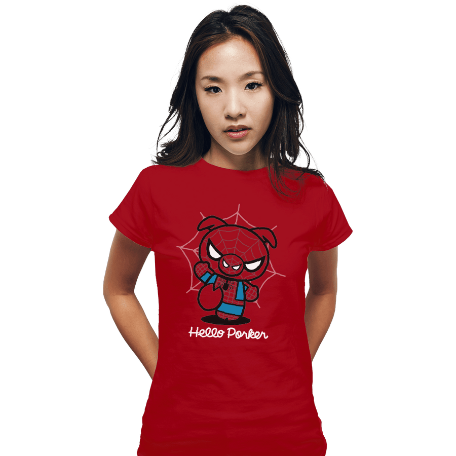 Shirts Fitted Shirts, Woman / Small / Red Hello Porker
