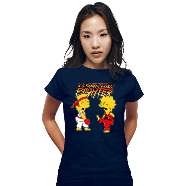Daily_Deal_Shirts Fitted Shirts, Woman / Small / Navy Evergreen Terrace Fighter