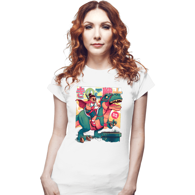 Daily_Deal_Shirts Fitted Shirts, Woman / Small / White Mushroom Warrior & Dinosaur