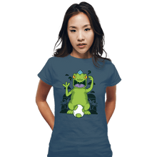 Load image into Gallery viewer, Shirts Fitted Shirts, Woman / Small / Indigo Blue Dinosaur Island

