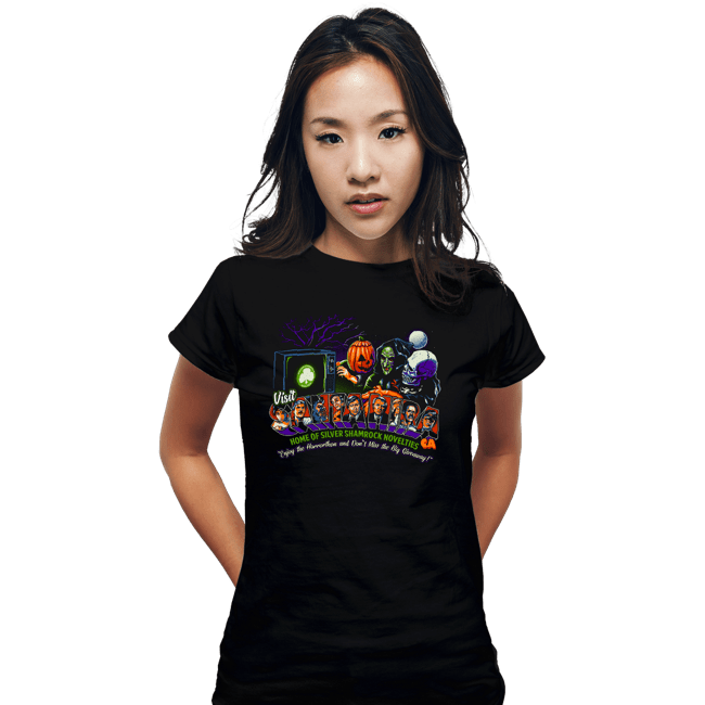 Daily_Deal_Shirts Fitted Shirts, Woman / Small / Black Enjoy the Horrorthon in Santa Mira