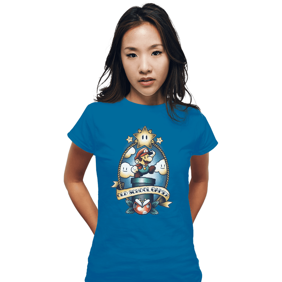 Shirts Fitted Shirts, Woman / Small / Sapphire Super Old School Gamer