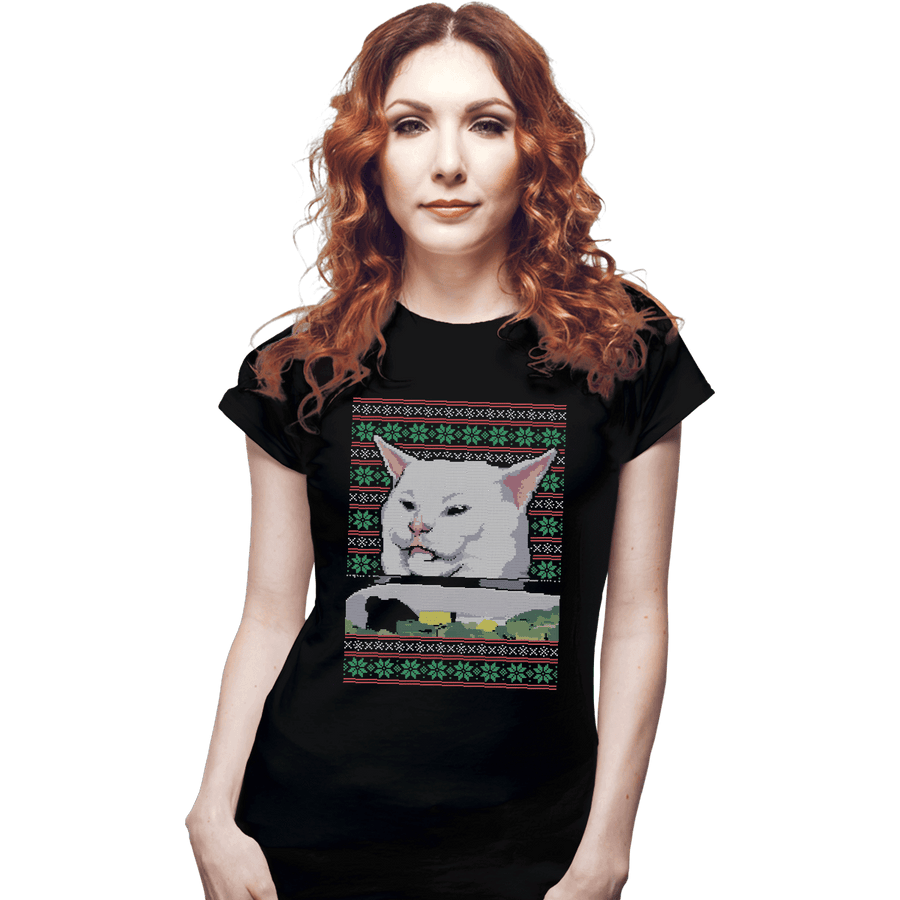 Shirts Fitted Shirts, Woman / Small / Black Cat Getting Yelled At Sweater