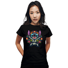 Load image into Gallery viewer, Daily_Deal_Shirts Fitted Shirts, Woman / Small / Black Stiched Calavera
