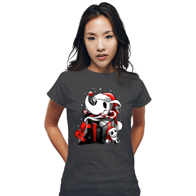 Daily_Deal_Shirts Fitted Shirts, Woman / Small / Charcoal Christmas Ghost Dog