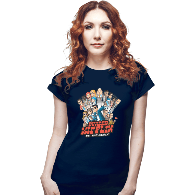 Daily_Deal_Shirts Fitted Shirts, Woman / Small / Navy Dunder Mifflin VS. The World